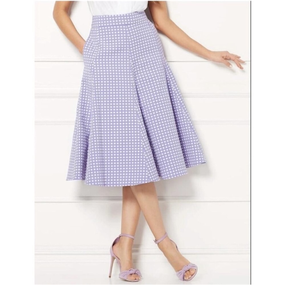 New Eva Mendes Purple Gingham A-Line Skirt